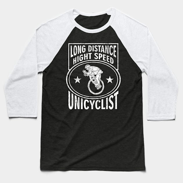 High Speed Hungry Crazy Unicycle Long Distance Biker Baseball T-Shirt by FancyTeeDesigns